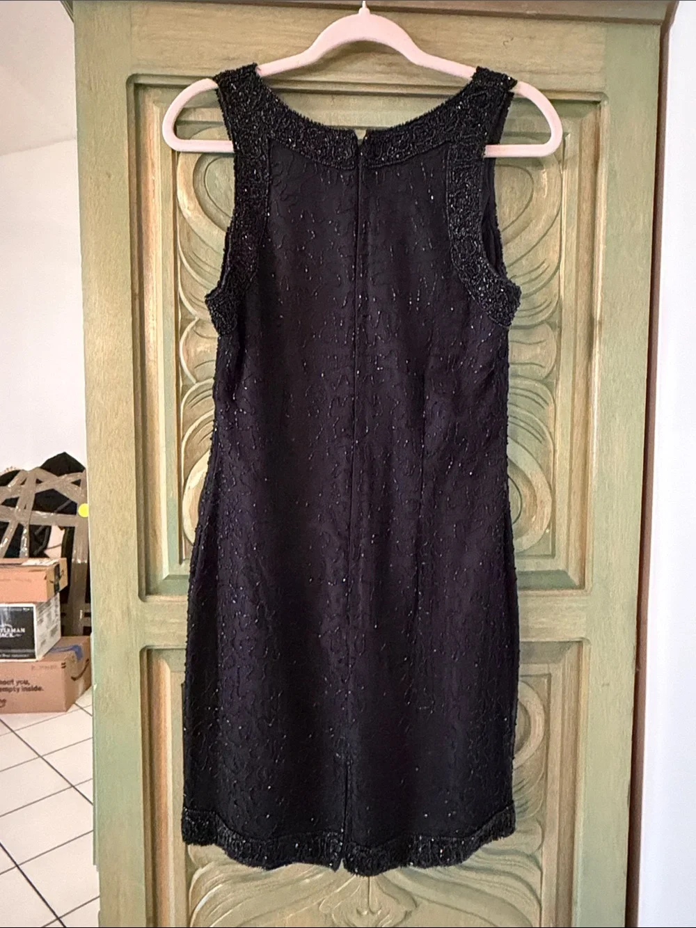 Laurence Kazar Black Beaded Sleeveless Mini Dress